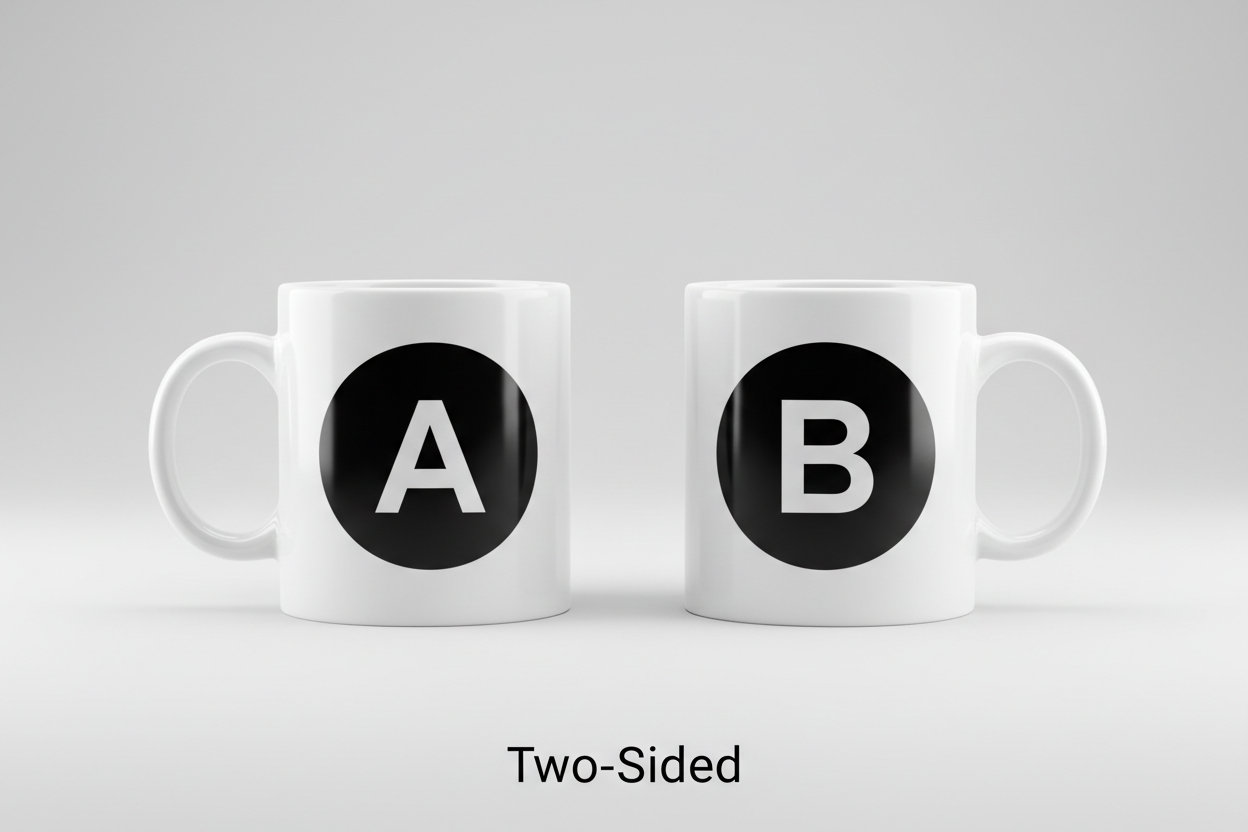 A & B should be at the center of the mugs