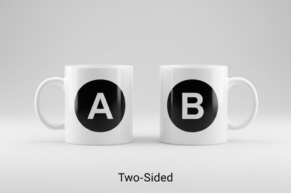 A & B should be at the center of the mugs