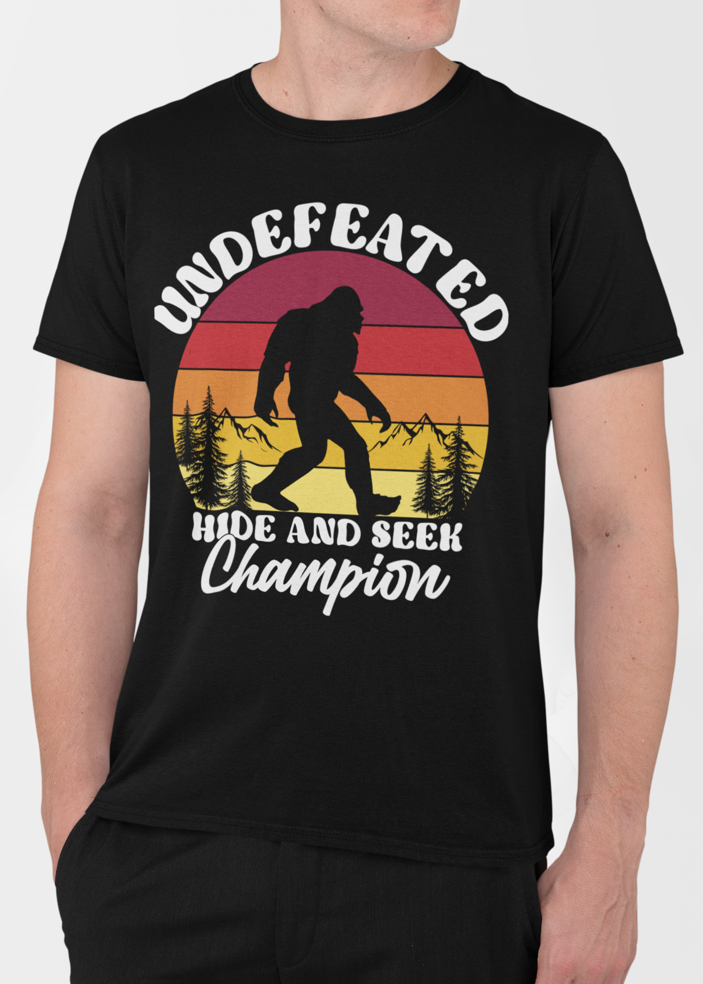 Undefeated Hide and Seek Champion Graphic T-Shirt – Funny Sasquatch Tee